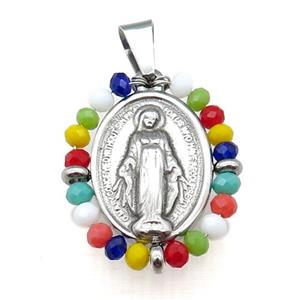 stainless steel Jesus pendant with crystal glass, approx 23-30mm [FN23110]