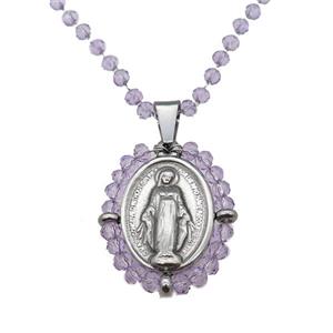 Stainless Steel Jesus Necklace Lt.purple Crystal Glass Platinum Plated, approx 23-30mm, 50-55cm length [FN23119]