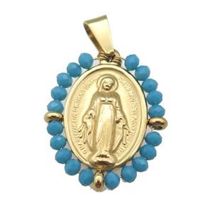 stainless steel Jesus pendant with crystal glass wrapped, gold plated, approx 23-30mm [FN23125]