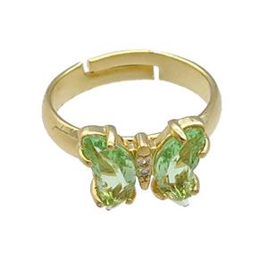 lt.green Crystal Glass Butterfly Rings, gold plated, approx 8-10mm, 14mm [FN23165]
