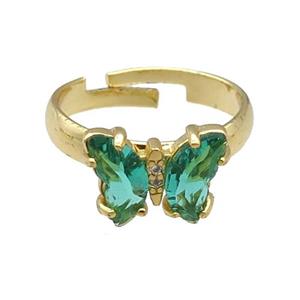 peacockgreen Crystal Glass Butterfly Rings, gold plated, approx 8-10mm, 14mm [FN23166]