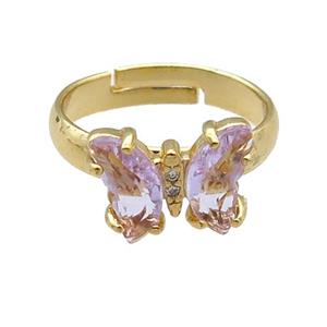 lavender Crystal Glass Butterfly Rings, gold plated, approx 8-10mm, 14mm [FN23170]