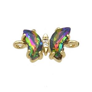 multicolor Crystal Glass Butterfly Connector, gold plated, approx 8-10mm [FN23190]