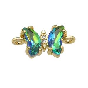 peacockgreen Crystal Glass Butterfly Connector, gold plated, approx 8-10mm [FN23191]