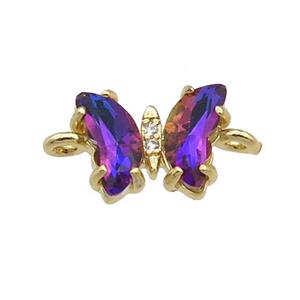 darkpurple Crystal Glass Butterfly Connector, gold plated, approx 8-10mm [FN23192]