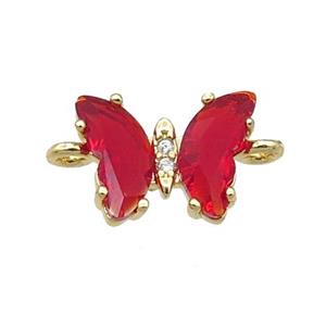 red Crystal Glass Butterfly Connector, gold plated, approx 8-10mm [FN23193]