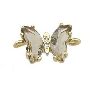 smoky Crystal Glass Butterfly Connector, gold plated, approx 8-10mm [FN23194]