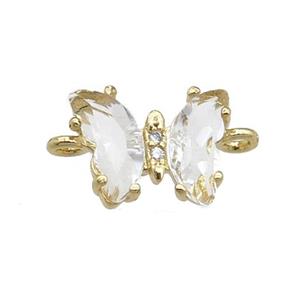 clear Crystal Glass Butterfly Connector, gold plated, approx 8-10mm [FN23195]