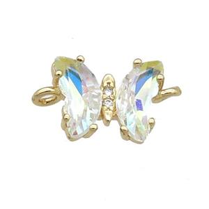 clear AB-color Crystal Glass Butterfly Connector, gold plated, approx 8-10mm [FN23196]