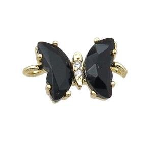 black Crystal Glass Butterfly Connector, gold plated, approx 8-10mm [FN23197]