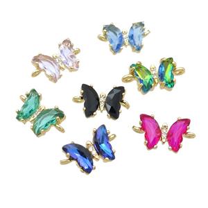 Crystal Glass Butterfly Connector, gold plated, mixed, approx 8-10mm [FN23198]