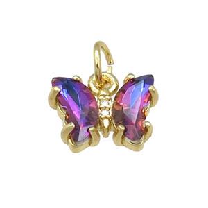 multicolor Crystal Glass Butterfly Pendant, gold plated, approx 8-10mm [FN23209]