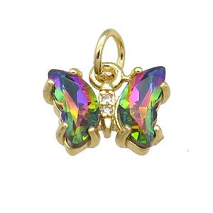 multicolor Crystal Glass Butterfly Pendant, gold plated, approx 8-10mm [FN23211]