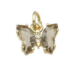 smoky Crystal Glass Butterfly Pendant, gold plated, approx 8-10mm [FN23213]