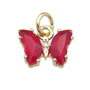 red Crystal Glass Butterfly Pendant, gold plated, approx 8-10mm [FN23214]