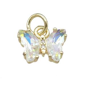 clear AB-color Crystal Glass Butterfly Pendant, gold plated, approx 8-10mm [FN23216]