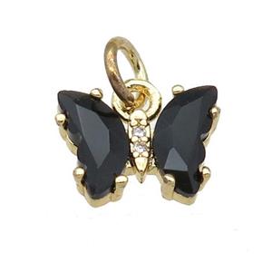 black Crystal Glass Butterfly Pendant, gold plated, approx 8-10mm [FN23217]