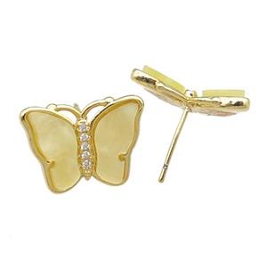 yellow Resin Butterfly Stud Earrings, gold plated, approx 13-18mm [FN23220]