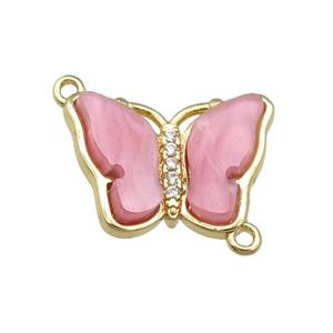 pink Resin Butterfly Connector, gold plated, approx 13-18mm [FN23239]