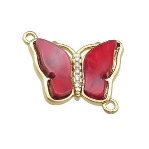 red Resin Butterfly Connector, gold plated, approx 13-18mm [FN23242]