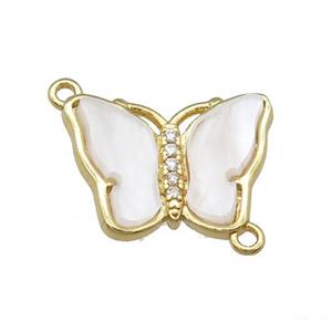 white pearlized Resin Butterfly Connector, gold plated, approx 13-18mm [FN23244]
