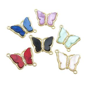 Resin Butterfly Connector pave zircon, gold plated, mixed, approx 13-18mm [FN23246]