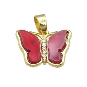 red Resin Butterfly Pendant, gold plated, approx 13-18mm [FN23256]