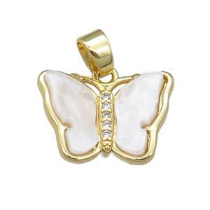 white pearlized Resin Butterfly Pendant, gold plated, approx 13-18mm [FN23258]
