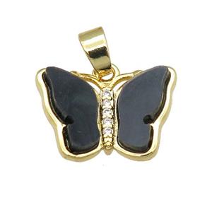 black Resin Butterfly Pendant, gold plated, approx 13-18mm [FN23259]