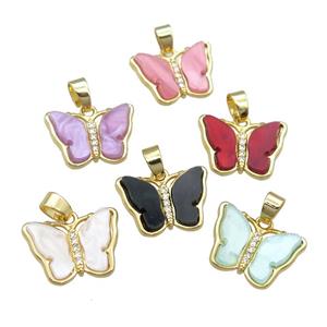 Resin Butterfly Pendant pave zircon, gold plated, mixed, approx 13-18mm [FN23260]
