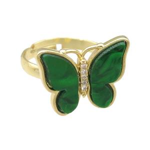 green Resin Butterfly Rings, adjustable, gold plated, approx 15-20mm, 18mm dia [FN23268]