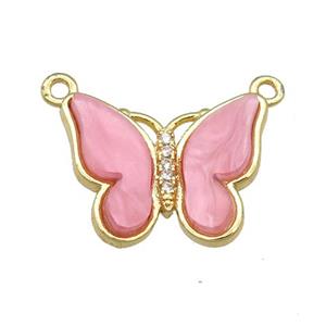 pink Resin Butterfly Pendant with 2loops, gold plated, approx 15-20mm [FN23279]