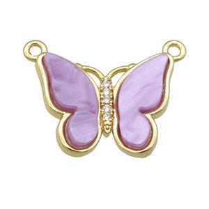 lavender Resin Butterfly Pendant with 2loops, gold plated, approx 15-20mm [FN23281]