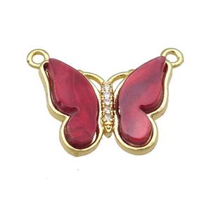 red Resin Butterfly Pendant with 2loops, gold plated, approx 15-20mm [FN23284]