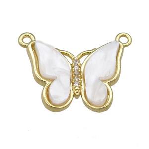 white pearlized Resin Butterfly Pendant with 2loops, gold plated, approx 15-20mm [FN23286]