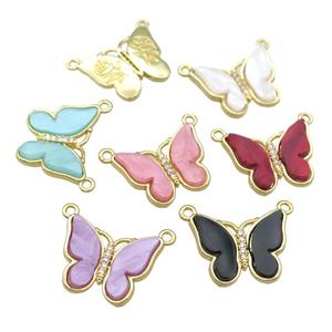 Resin Butterfly Pendant pave zircon with 2loops, gold plated, mixed, approx 15-20mm [FN23288]