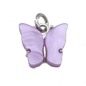 lavender Resin Butterfly Pendant, platinum plated, approx 8-11mm [FN23294]