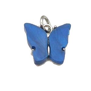blue Resin Butterfly Pendant, platinum plated, approx 8-11mm [FN23295]