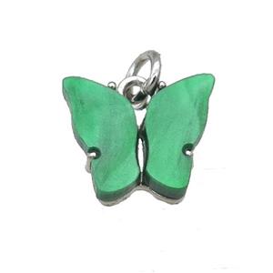 green Resin Butterfly Pendant, platinum plated, approx 8-11mm [FN23296]