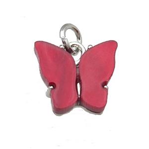 red Resin Butterfly Pendant, platinum plated, approx 8-11mm [FN23297]