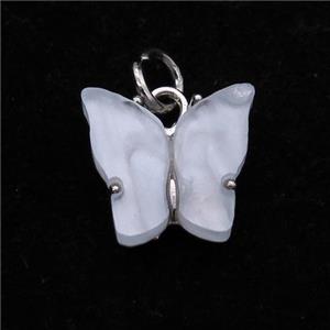 white pearlized Resin Butterfly Pendant, platinum plated, approx 8-11mm [FN23298]