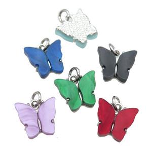 Resin Butterfly Pendant, platinum plated, mixed, approx 8-11mm [FN23300]