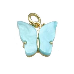 teal Resin Butterfly Pendant, gold plated, approx 8-11mm [FN23301]