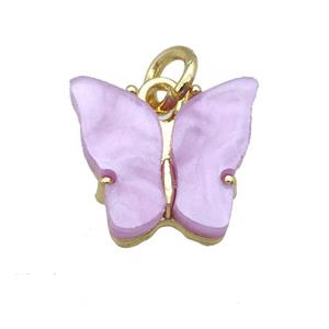 lavender Resin Butterfly Pendant, gold plated, approx 8-11mm [FN23306]