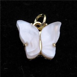 white pearlized Resin Butterfly Pendant, gold plated, approx 8-11mm [FN23311]
