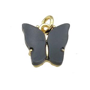 black Resin Butterfly Pendant, gold plated, approx 8-11mm [FN23312]