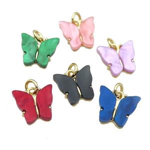 Resin Butterfly Pendant, gold plated, mixed color, approx 8-11mm [FN23313]