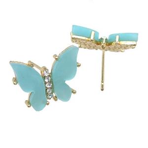 teal Resin Butterfly Stud Earrings, gold plated, approx 11-15mm [FN23314]