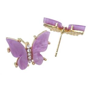 lavender Resin Butterfly Stud Earrings, gold plated, approx 11-15mm [FN23319]