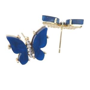 blue Resin Butterfly Stud Earrings, gold plated, approx 11-15mm [FN23320]